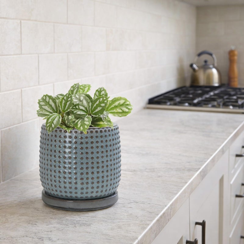 D'vine Dev 4 Inch Ceramic Beaded Stoneware Planter Pot - Flower Pot with Drainage Holes and Saucers for Indoor Succulent Plants or Flowers, Graphite Blue, 27-C-Z-9 - Image 5
