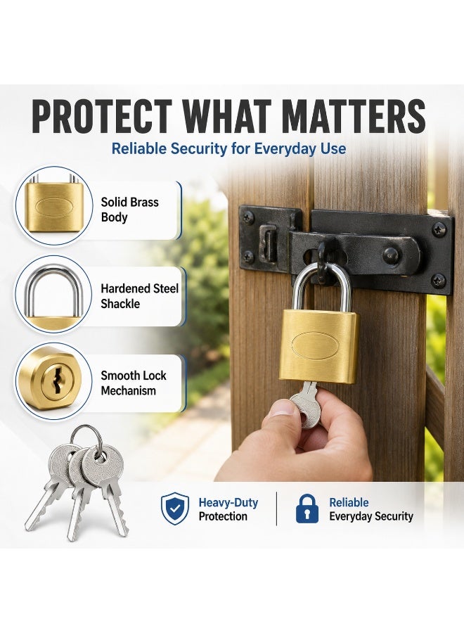 Lukadah 20mm Heavy Duty Brass Padlock with 3 Keys, Solid Metal Security Lock for Gates, Lockers, Cabinets, Tool Boxes, Luggage, Storage Units, Cupboards, Sheds, Indoor and Outdoor Use - Image 2