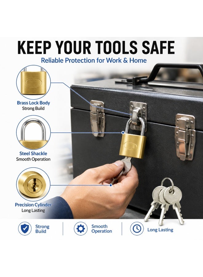 Lukadah 20mm Heavy Duty Brass Padlock with 3 Keys, Solid Metal Security Lock for Gates, Lockers, Cabinets, Tool Boxes, Luggage, Storage Units, Cupboards, Sheds, Indoor and Outdoor Use - Image 5