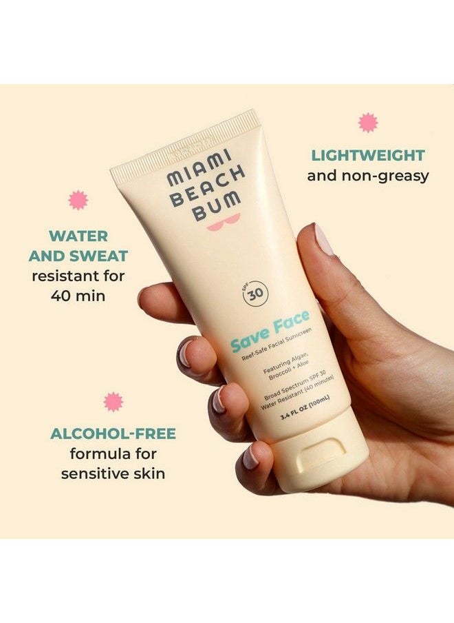 Miami Beach Bum - Spf 30 Save Face Mineral Sunscreen Facial Moisturizer Skincare Cream Reef Safe Promotes Healthy Skin With Zinc Algae Aloe & Antioxidants Paraben Sulfate & Fragrance Free - Image 1
