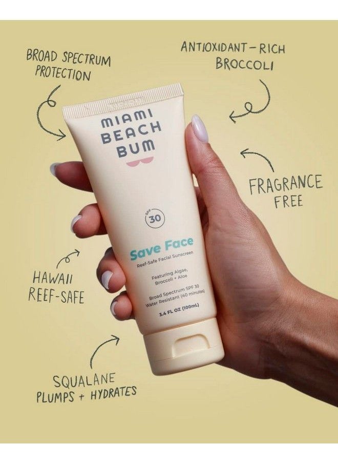 Miami Beach Bum - Spf 30 Save Face Mineral Sunscreen Facial Moisturizer Skincare Cream Reef Safe Promotes Healthy Skin With Zinc Algae Aloe & Antioxidants Paraben Sulfate & Fragrance Free - Image 1
