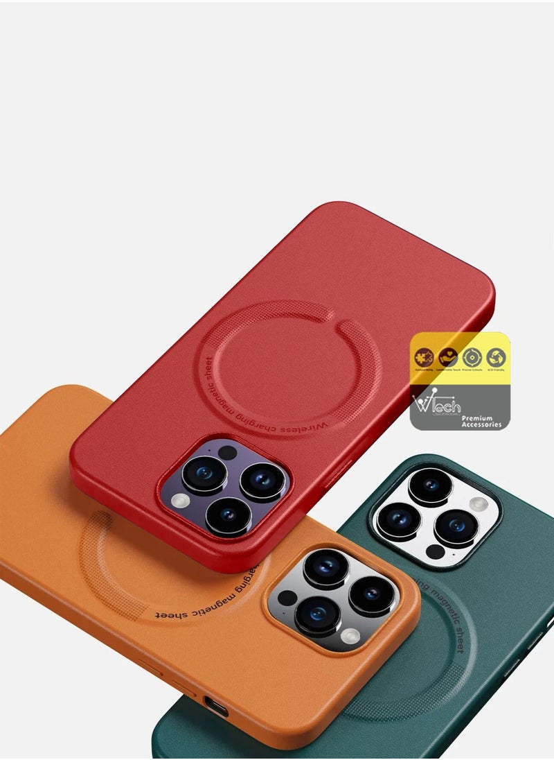 Wtech - Luxury Leather MagSafe Magnetic Wireless Charging And Shockproof Case Cover For Apple iPhone 14 Pro 6.1 Inch Red - Image 1