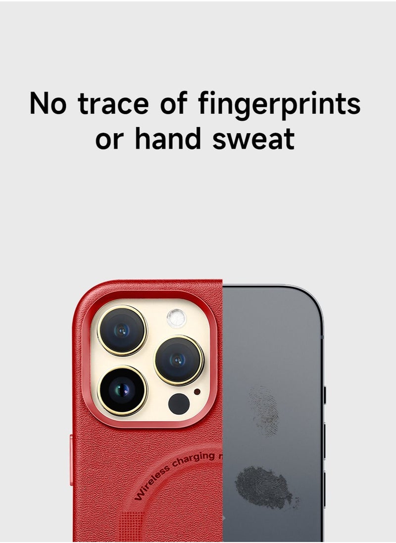 Wtech - Luxury Leather MagSafe Magnetic Wireless Charging And Shockproof Case Cover For Apple iPhone 14 Pro 6.1 Inch Red - Image 1