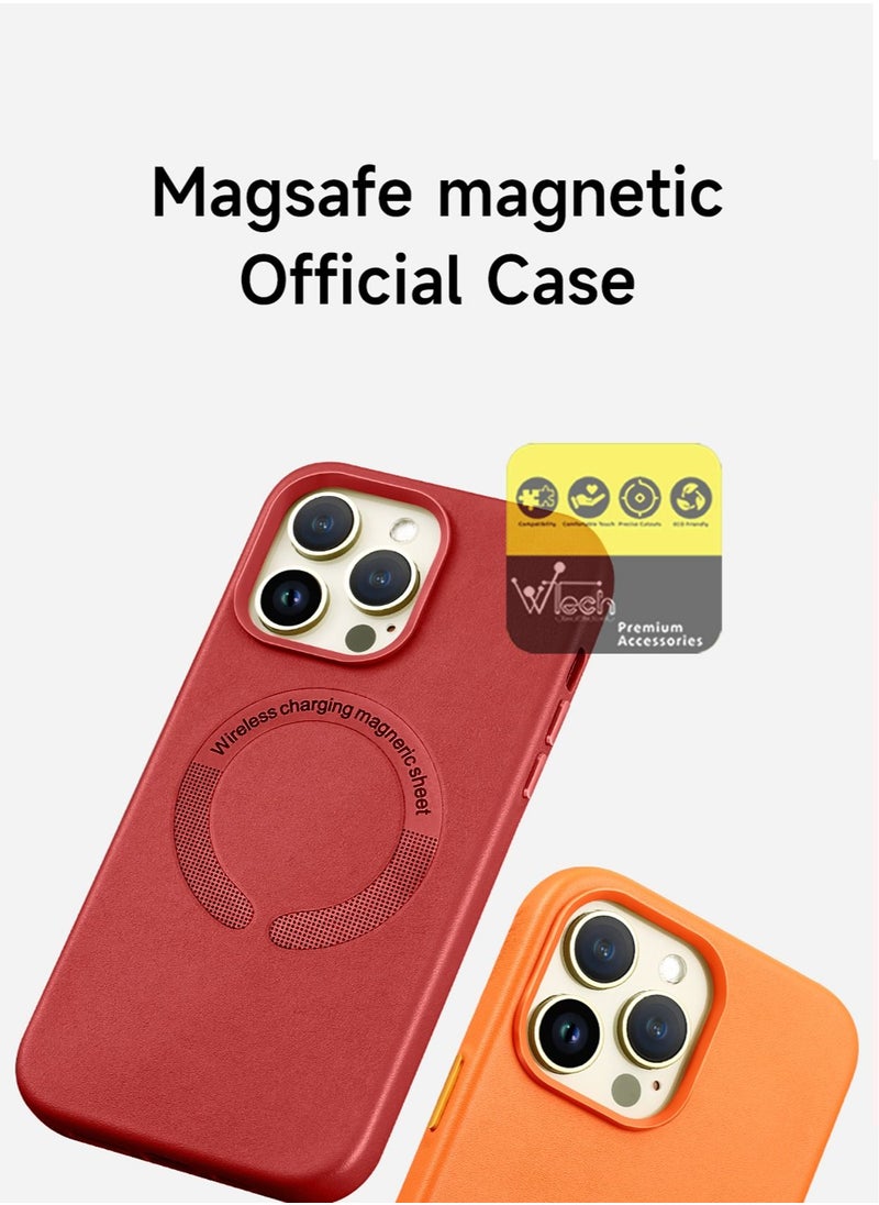 Wtech - Luxury Leather MagSafe Magnetic Wireless Charging And Shockproof Case Cover For Apple iPhone 14 Pro 6.1 Inch Red - Image 1