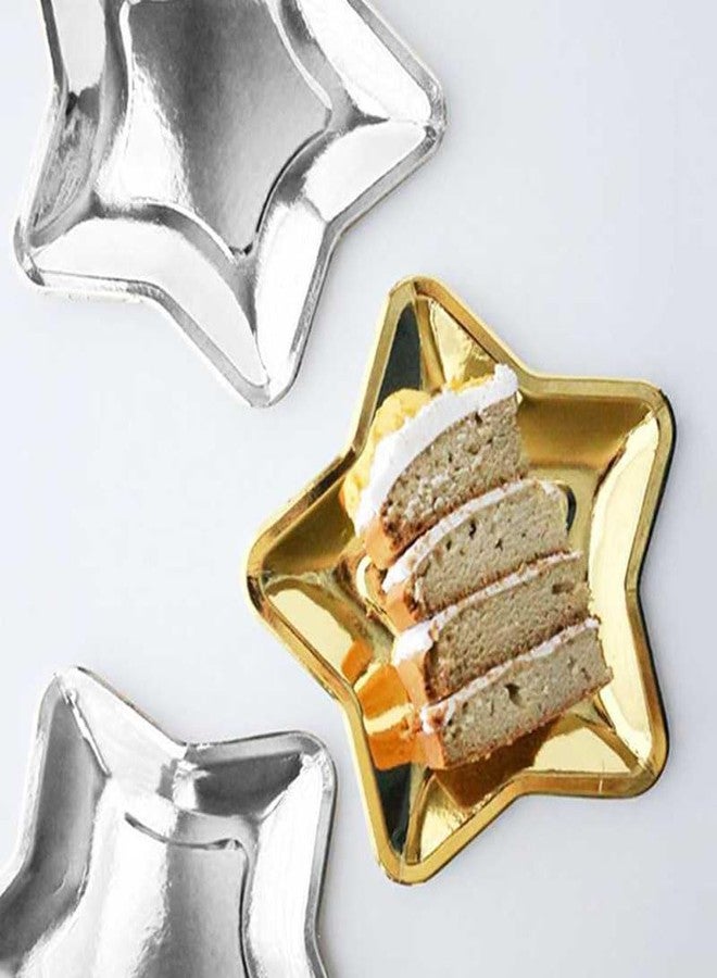 Luzen 20Pcs Star Shape Disposable Paper Plates 7 Inch Paper Dessert Plates Birthday Party Cake Plate Dinnerware Plate Dish for Birthday Christmas Festival New Year Celebratory Events Home Party Favor, Gold - Image 3