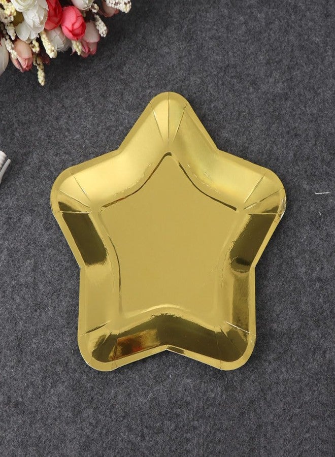 Luzen 20Pcs Star Shape Disposable Paper Plates 7 Inch Paper Dessert Plates Birthday Party Cake Plate Dinnerware Plate Dish for Birthday Christmas Festival New Year Celebratory Events Home Party Favor, Gold - Image 2