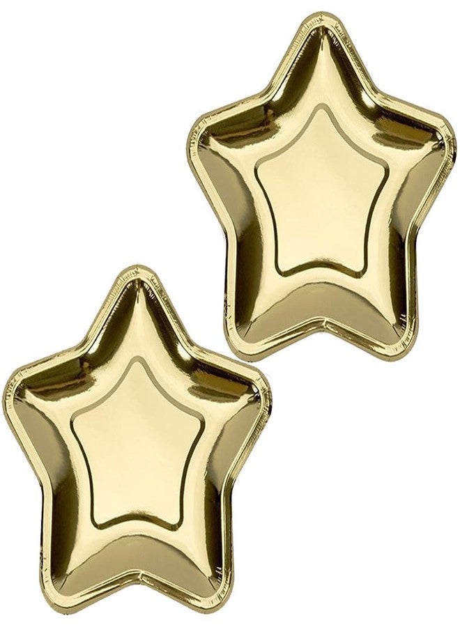 Luzen 20Pcs Star Shape Disposable Paper Plates 7 Inch Paper Dessert Plates Birthday Party Cake Plate Dinnerware Plate Dish for Birthday Christmas Festival New Year Celebratory Events Home Party Favor, Gold - Image 1