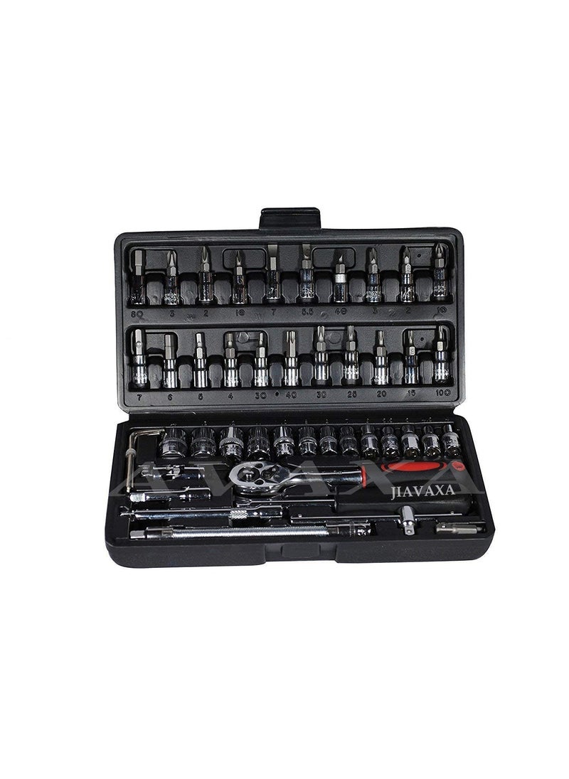 JIAVAXA - JIAVAXA 46 In 1 Pcs Tool Kit Hand Tool Kit Wrench Set Multi Purpose Combination Tool Case Precision Socket SetScrewdriver and Socket SetBike Tool Kit Set All Bike Car Tool Kit Set - Image 1