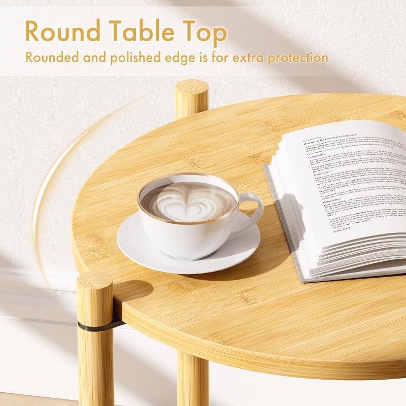 Atoping Side Table, End Table Small Round Table Sofa Bedside Table Mini Coffee Accent Table, Farmhouse Wood End Table Stand, Nightstand for Small Spaces, Living Room, Bedroom, Office - Image 3