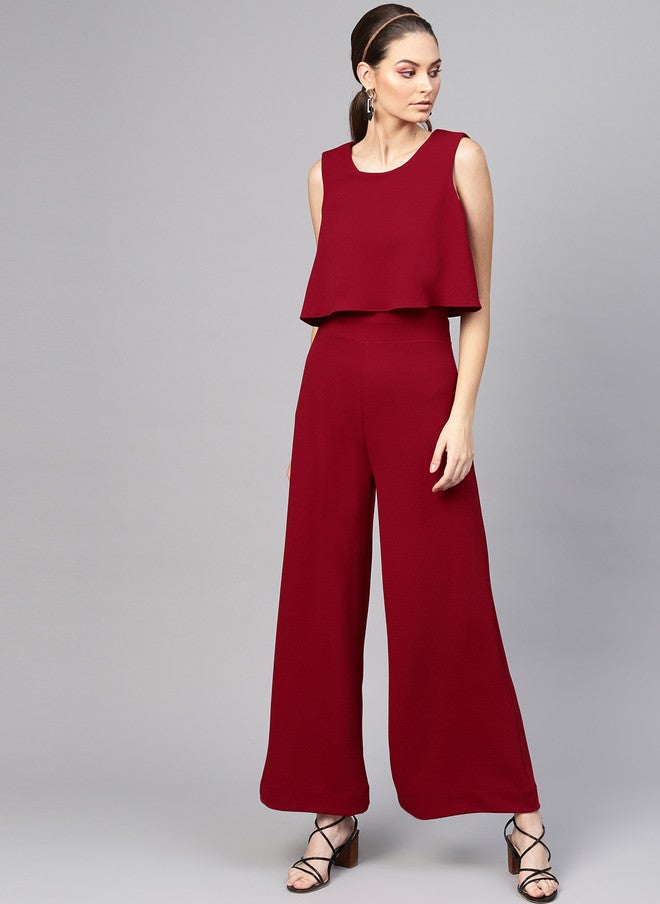 SASSAFRAS Maroon Layered Basic Jumpsuit for Women - Image 1