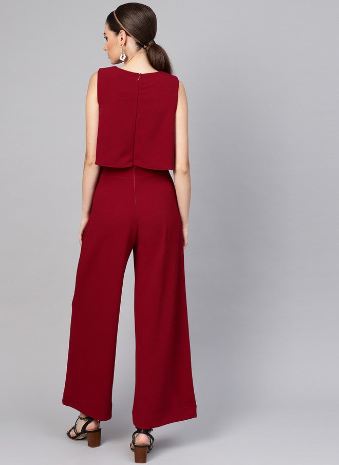SASSAFRAS Maroon Layered Basic Jumpsuit for Women - Image 4