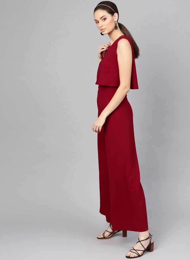 SASSAFRAS Maroon Layered Basic Jumpsuit for Women - Image 3