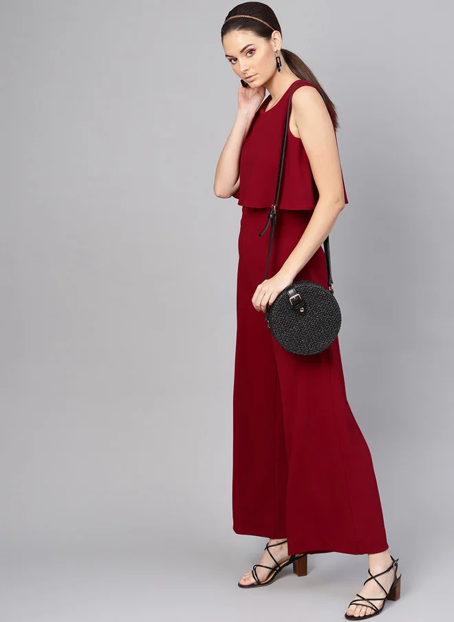 SASSAFRAS  Maroon Layered Basic Jumpsuit for Women  | Best Price UAE
