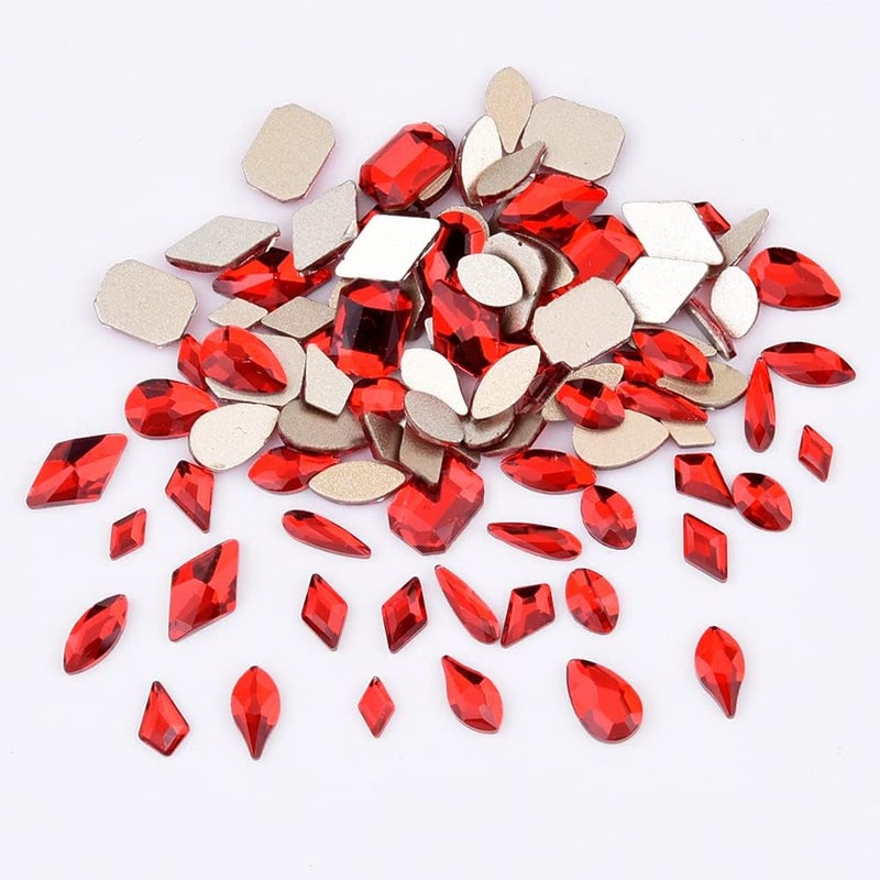 Tisslan 100pcs Glass Red Nail Rhinestones Shapes Mix 720pcs Flat Back Crystal Gem Stones Nail Decoration Charms Bulk Pack Supply - Image 5