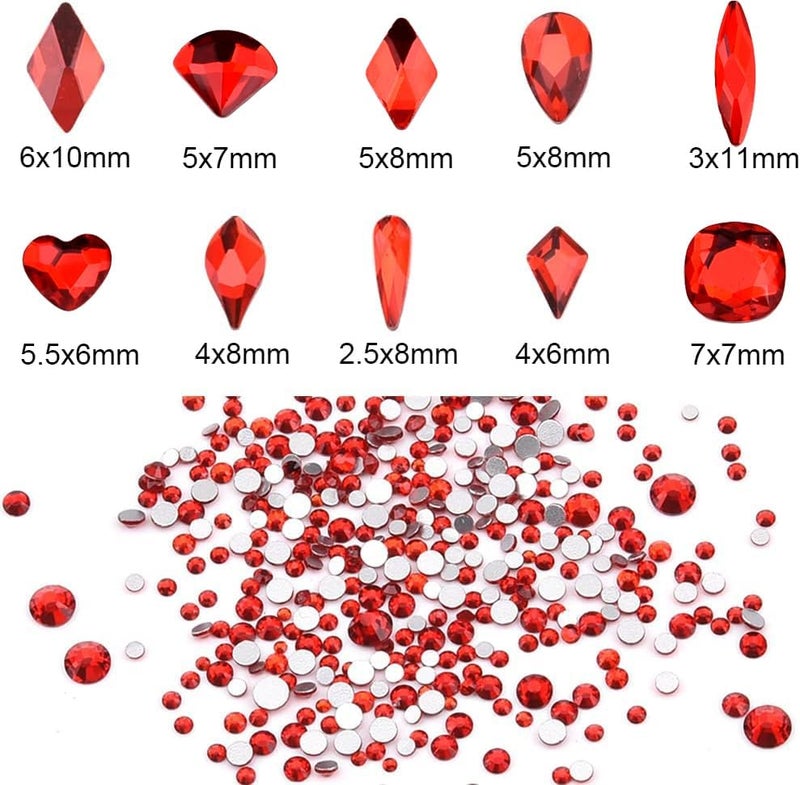 Tisslan 100pcs Glass Red Nail Rhinestones Shapes Mix 720pcs Flat Back Crystal Gem Stones Nail Decoration Charms Bulk Pack Supply - Image 2