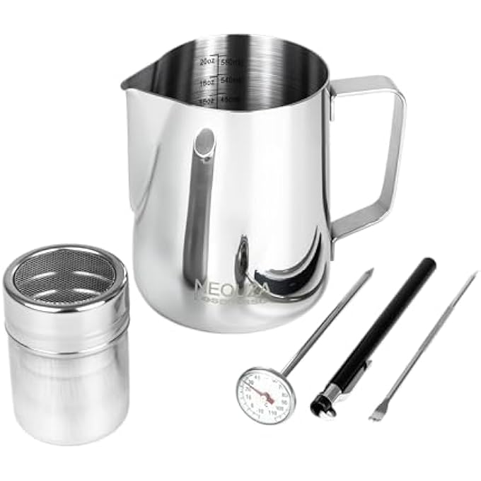 NEOUZA Coffee Pot 600 Ml Milk Frother Steam Jug  Powder Container Latte Art Needle And Thermometer For Espresso Machine Coffer Maker 600 Ml - Image 1