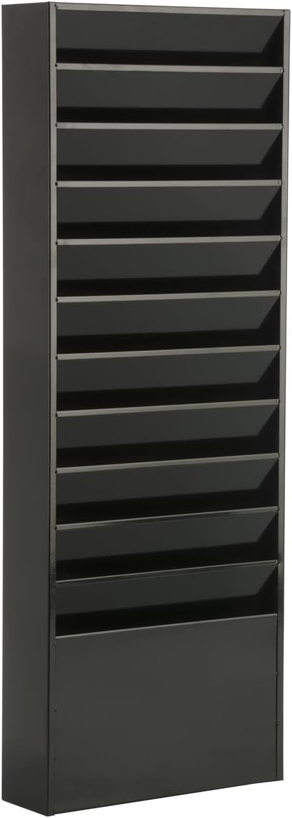 Displays2go File Folder Wall Rack with 11 Tiered Pockets Shows Only The Top Portion of a File Folder Office Filing Rack for Wall Mount  Black PowderCoated Steel - Image 1