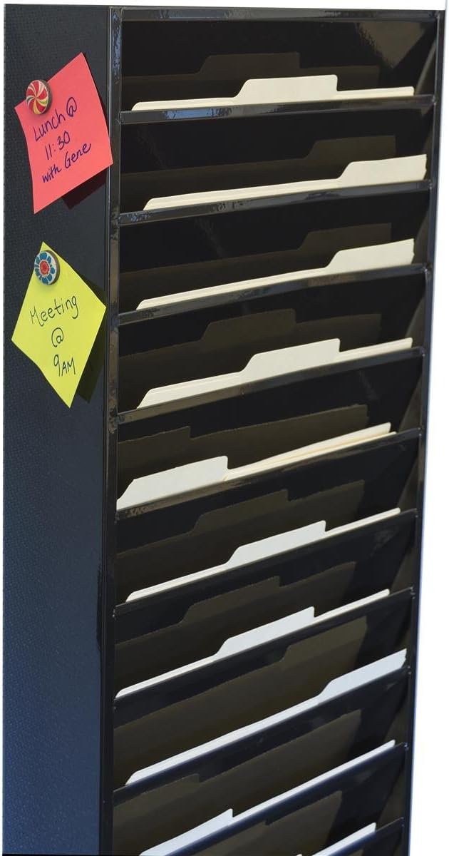 Displays2go File Folder Wall Rack with 11 Tiered Pockets Shows Only The Top Portion of a File Folder Office Filing Rack for Wall Mount  Black PowderCoated Steel - Image 5