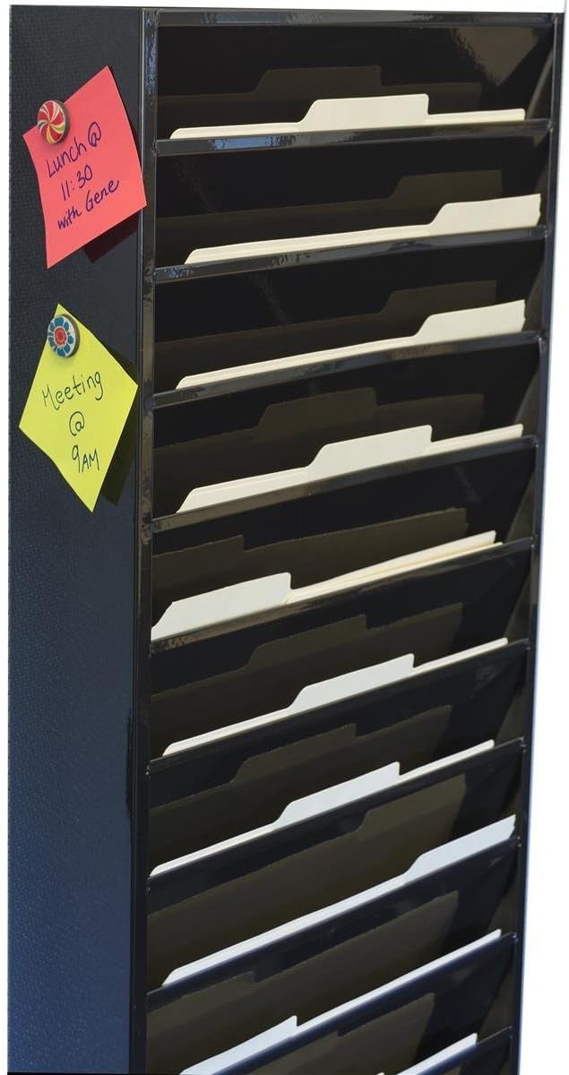 Displays2go File Folder Wall Rack with 11 Tiered Pockets Shows Only The Top Portion of a File Folder Office Filing Rack for Wall Mount  Black PowderCoated Steel - Image 4
