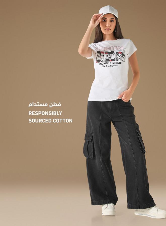 SP Characters Mickey and Minnie Mouse Print T-shirt with Short Sleeves - Image 2