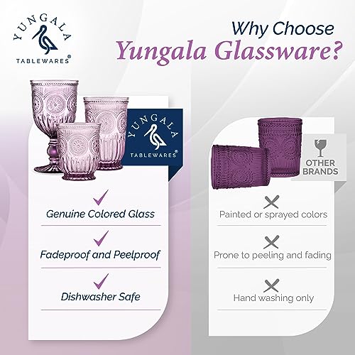 Yungala Purple Glassware, set of 6 purple drinking glasses small textured colored vintage glass cups 8 oz purple water glasses - Image 3