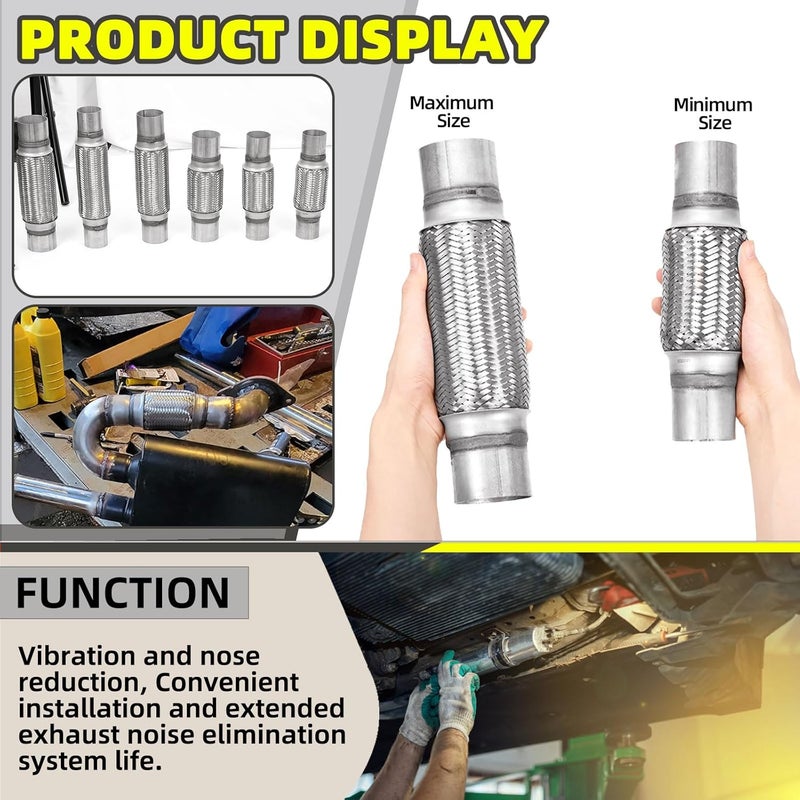 Mardatt 3Pcs Exhaust Flex Pipe Stainless Steel Exhaust Flex Pipe Double Braid Exhaust Flex Tube U-Bolt Clamp Stainless Steel Muffler U-Bolt Clamps for Cars Trucks Buses Pipes(2.2" x 8" x 12") - Image 4