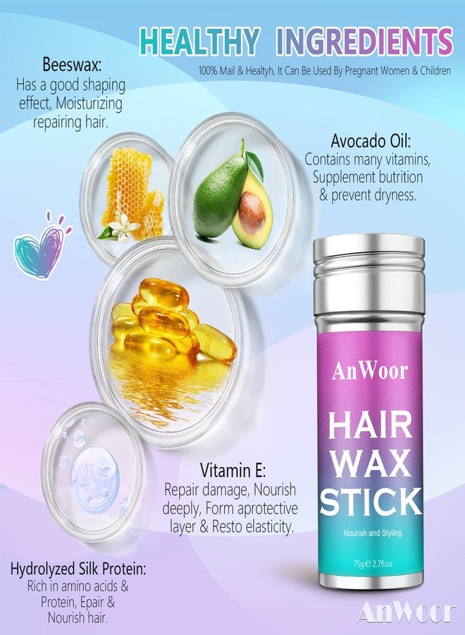 AnWoor Hair Wax Stick for Flyaways Hair Accessories for Women Girls Hair Bun Maker for Kids Baby Hair Gel Stick Kids Hair Products Slick Stick Girls Hair Accessories Hair Smoothing Stick - Image 2