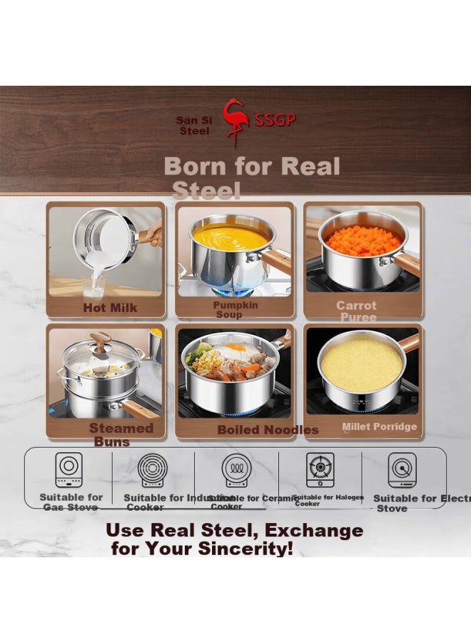 SSGP Sansige® 316l Stainless Steel Milk Pot Food Grade Baby Feeding Pot Infant Special Small Milk Pot 18cm 28907 - Image 2