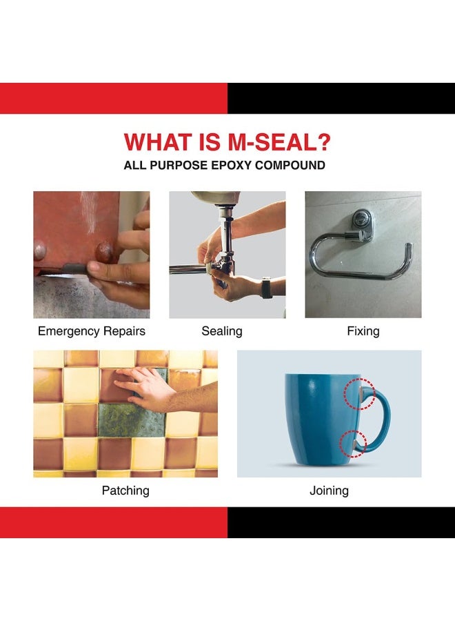 Pidilite M-Seal Regular Epoxy Compound 100g, All Purpose Waterproof Adhesive for Metal Pipe Ceramic Wood Plastic Crack Filling Leak Sealing Repair - Image 2