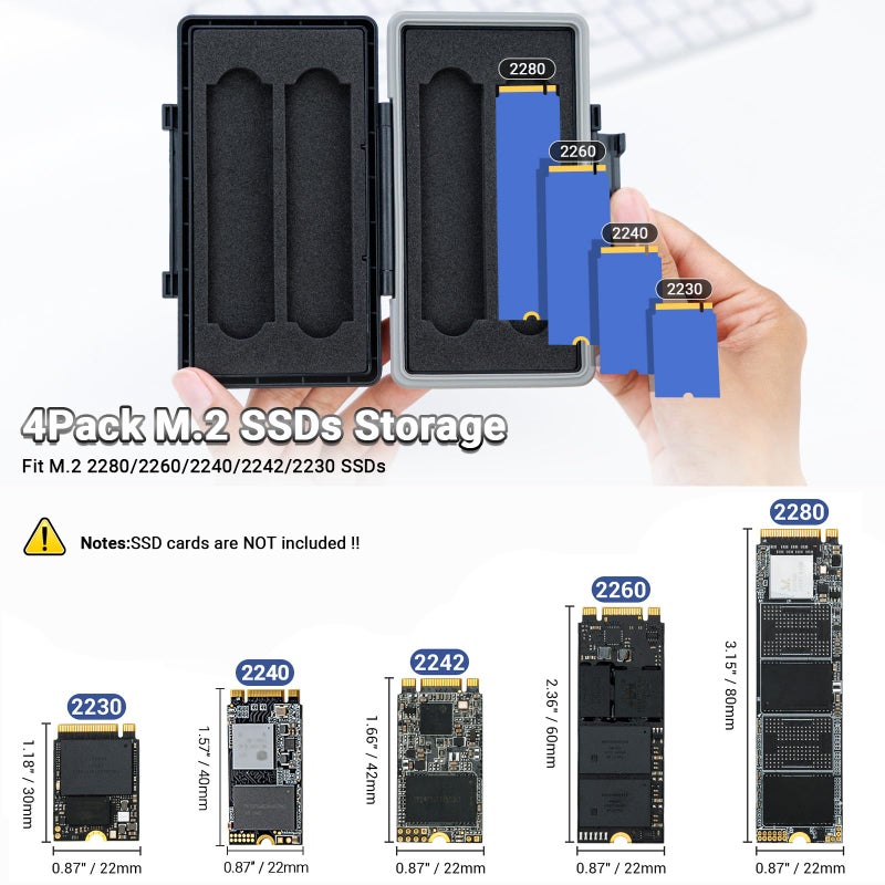 JJC Compact M.2 2280 2260 2240 2242 2230 Case,4 Slots M.2 SSD Holder Box, M.2 NVMe 2280 Internal Solid State Hard Drive Storage,Water-Resistant,Dustproof,Shockproof - Image 4