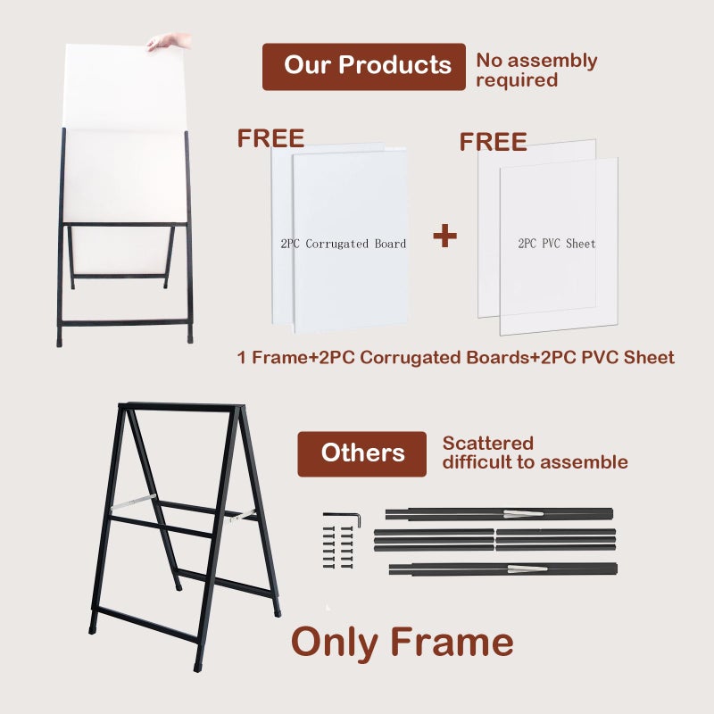 YDisplay A Frame Sidewalk Sign 24x36 inches Sandwich Board Signs Outdoor Heavy Duty Double-Sided,including 2 Anti-Glare Covers & Corrugated Boards for Business Indoor Outdoor,Black - Image 2