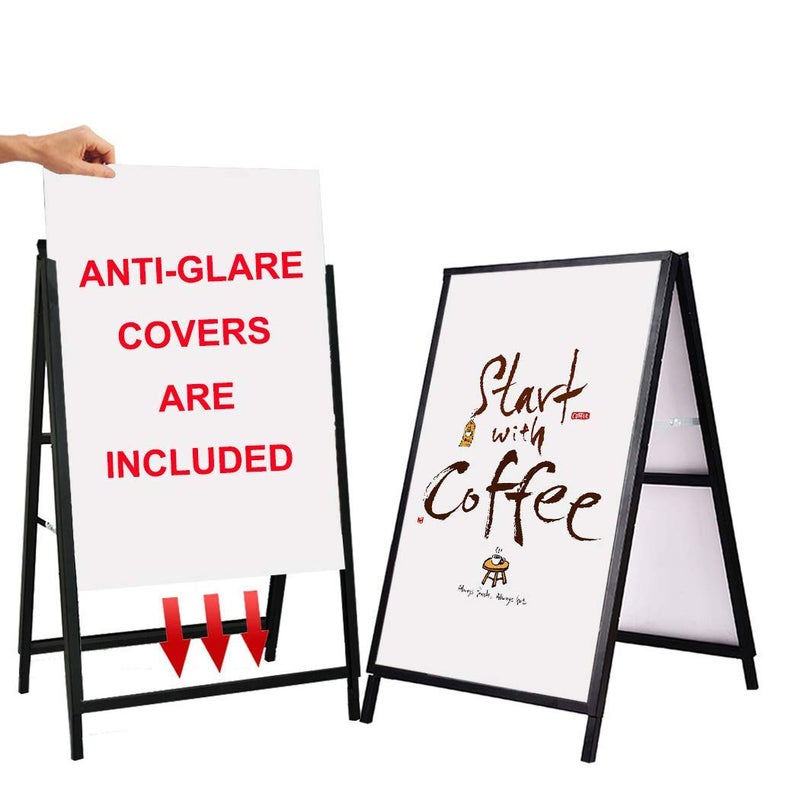 YDisplay A Frame Sidewalk Sign 24x36 inches Sandwich Board Signs Outdoor Heavy Duty Double-Sided,including 2 Anti-Glare Covers & Corrugated Boards for Business Indoor Outdoor,Black - Image 1