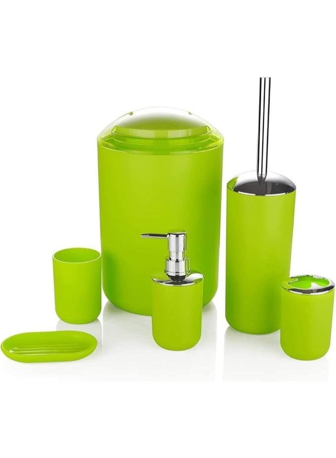 6 Pcs Plastic Bathroom Accessory Set Luxury Bath Accessories Bath Set Lotion Bottles, Toothbrush Holder, Tooth Mug, Soap Dish, Toilet Brush, Trash Can, Rubbish Bin (Green) - Image 1