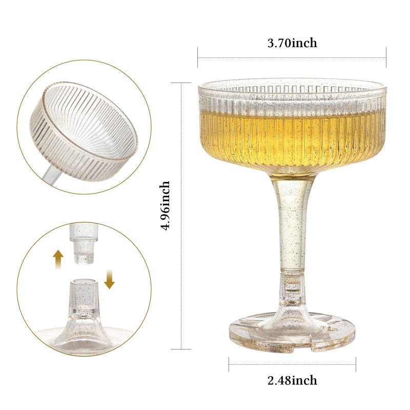 Goodluck 4-Tier Champagne Glasses - 20 PCS 7oz Glitter Gold Plastic Champagne Flutes,Plastic Coupe Glasses with Vertical Stripes for Weddings, Celebrations, Parties & Birthdays - Image 5