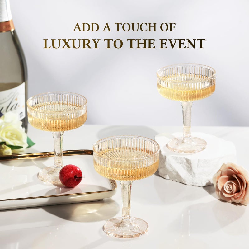 Goodluck 4-Tier Champagne Glasses - 20 PCS 7oz Glitter Gold Plastic Champagne Flutes,Plastic Coupe Glasses with Vertical Stripes for Weddings, Celebrations, Parties & Birthdays - Image 4