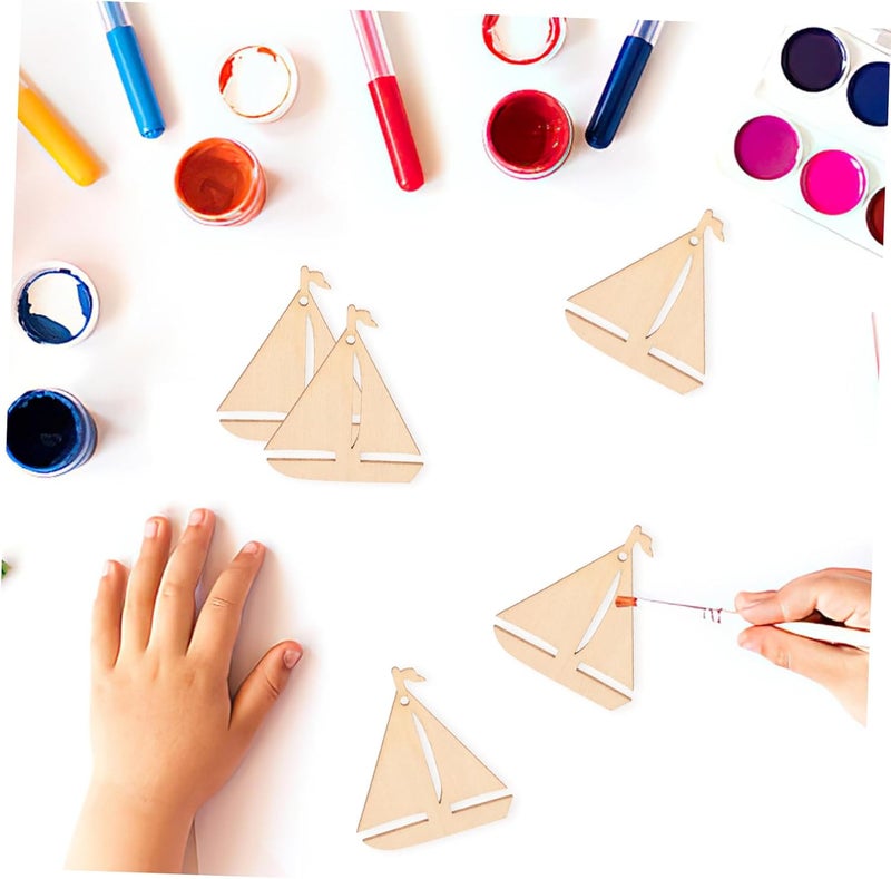 Healifty 50Pcs Wooden Sailboat Cutouts Unfinished Wood Craft Pieces DIY Painting Decors Smooth Surface Safe for Creative Handmade Art Projects - Image 5