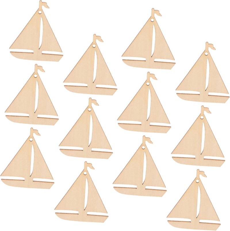Healifty 50Pcs Wooden Sailboat Cutouts Unfinished Wood Craft Pieces DIY Painting Decors Smooth Surface Safe for Creative Handmade Art Projects - Image 1