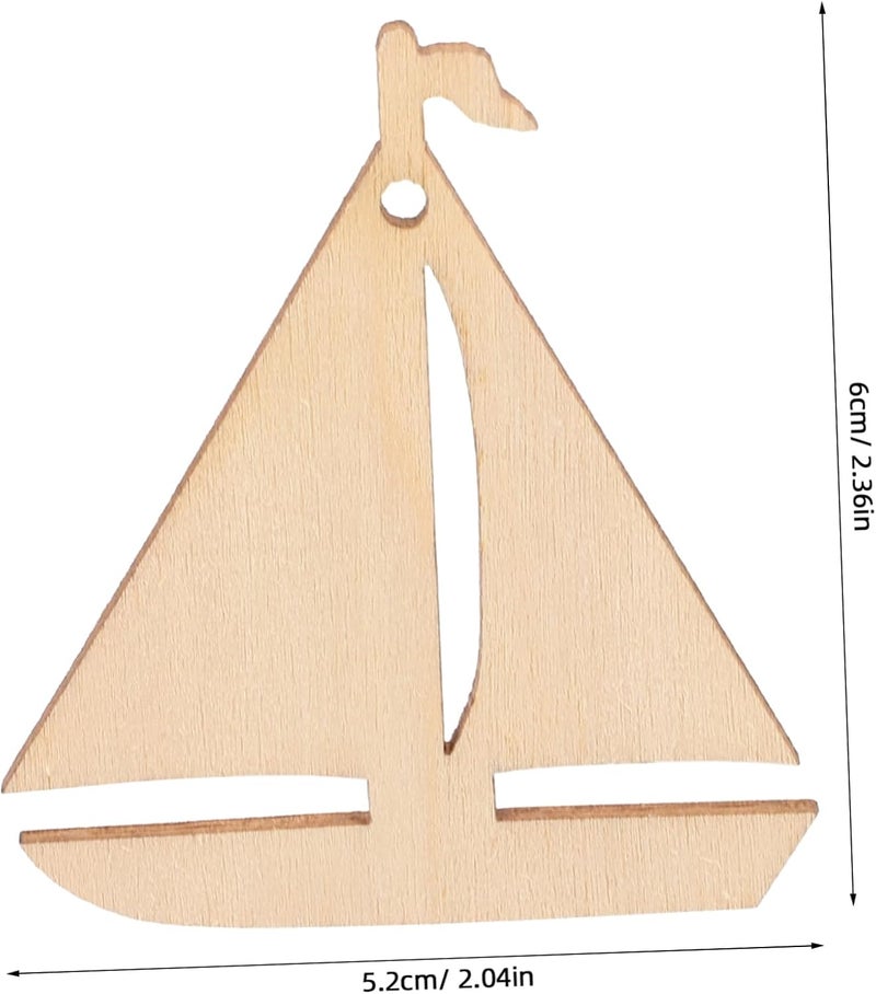 Healifty 50Pcs Wooden Sailboat Cutouts Unfinished Wood Craft Pieces DIY Painting Decors Smooth Surface Safe for Creative Handmade Art Projects - Image 2