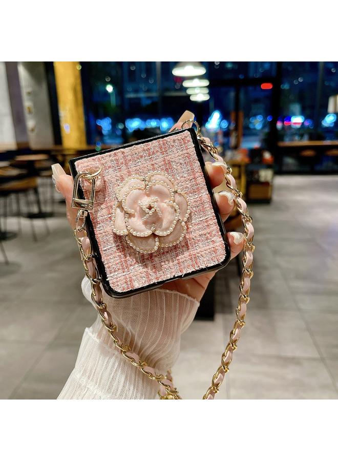 S-TOP Case For Huawei P50 Pocket Camellia Plaid Fabric PC Phone Case with Long Lanyard - Image 5