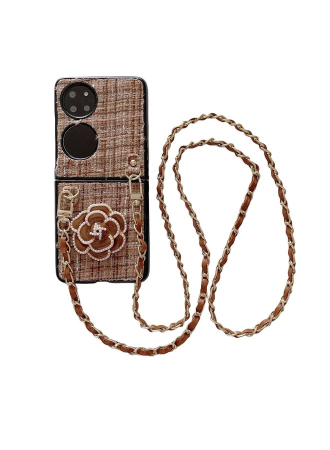 S-TOP Case For Huawei P50 Pocket Camellia Plaid Fabric PC Phone Case with Long Lanyard - Image 1