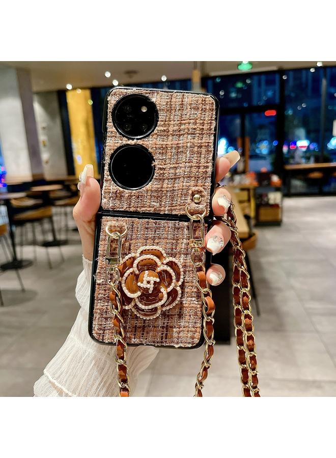 S-TOP Case For Huawei P50 Pocket Camellia Plaid Fabric PC Phone Case with Long Lanyard - Image 2