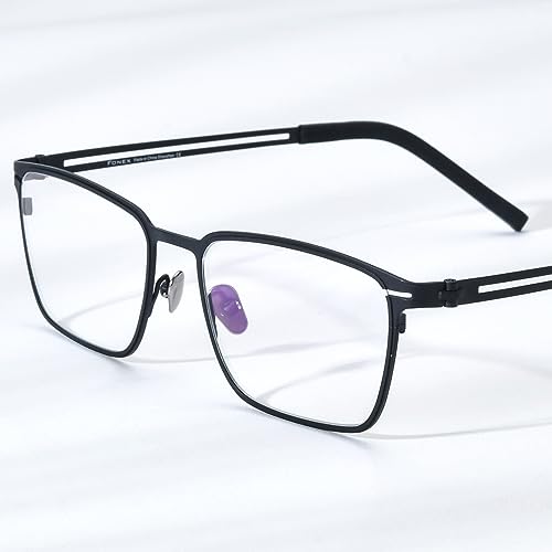 FONEX Pure Titanium Glasses Frame Men Square Eyeglasses Optical Eyewear (F85779 Black, Clear) - Image 2