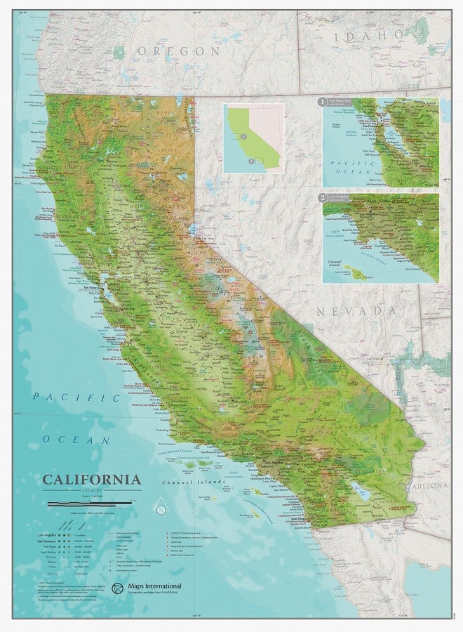 Maps International California Map - 17" x 22" - Laminated - Detailed Cartography - Maps International - Image 1