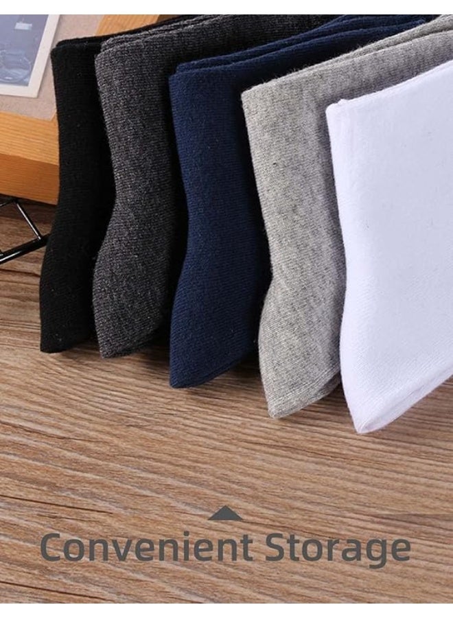 Lesha 5 Pairs Men's 100 % Cotton Crew Socks - Comfortable, Durable, Mid - Calf, Moisture Wicking Breathable Socks, Dress Socks for Business and Casual - Image 3