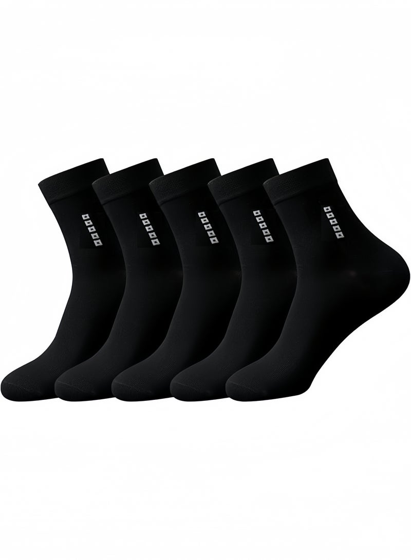 Lesha 5 Pairs Men's 100 % Cotton Crew Socks - Comfortable, Durable, Mid - Calf, Moisture Wicking Breathable Socks, Dress Socks for Business and Casual - Image 1