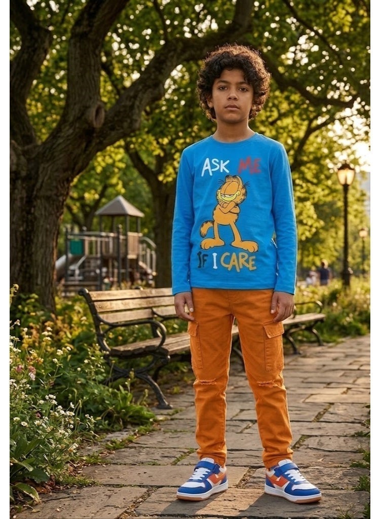 غارفيلد قميص غارفيلد للأولاد بأكمام طويلة، مصنوع من القطن بنسبة 100%، من إنتاج كيدز تي في - Image 3