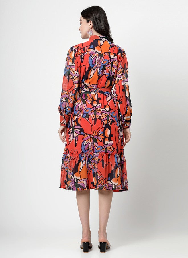 PlusS Floral Printed Fit and Flare Dress for Women - Image 4
