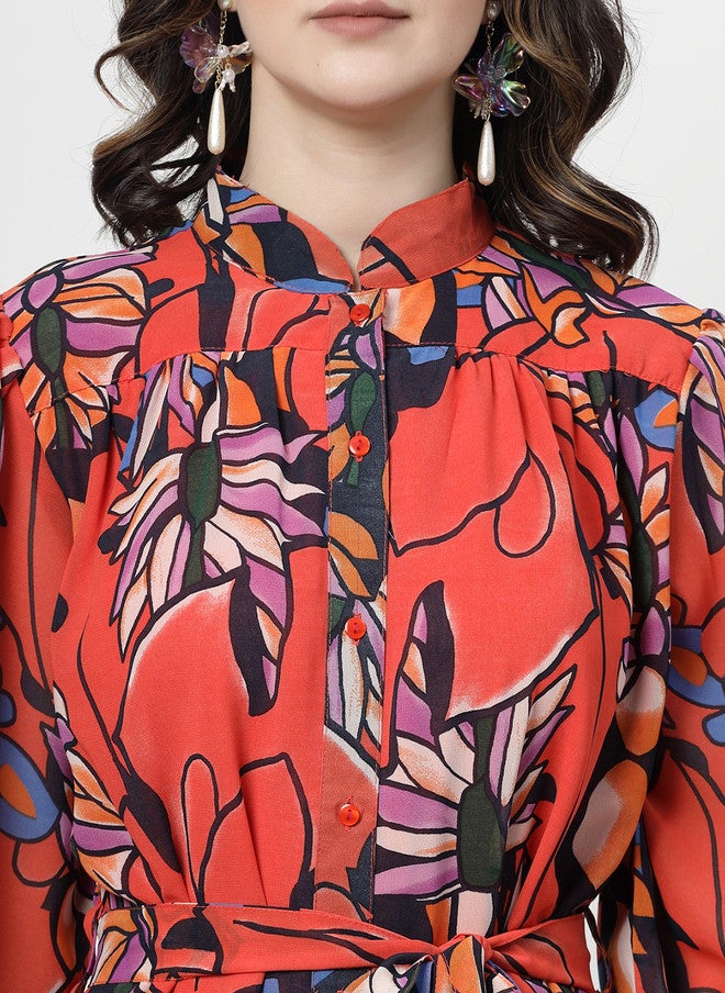PlusS Floral Printed Fit and Flare Dress for Women - Image 2