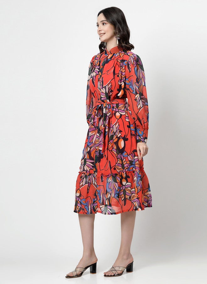 PlusS Floral Printed Fit and Flare Dress for Women - Image 3