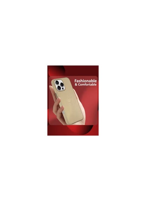 (for Apple iPhone 16 Pro Max) Leather Case Compatible with Magsafe Anti-Scratch Leather Case Shockproof Drop Proof Protective Slim Case - Gold